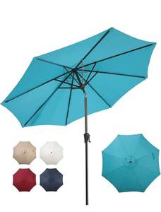 lot 3839 image: Verano Garden Patio Umbrella 9ft Outdoor Table Market Umbrella, 8 Ribs with Push Button Tilt & Crank for Patio, Turquoise