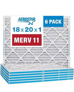 lot 3841 image: Aerostar 18 x 20 x 1 MERV 11 Pleated Air Filter, AC Furnace Air Filter, 6 Pack (Actual Size 17 34x 19 34 x 34) NEW
