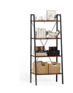 lot 3845 image: Pipishell Industrial Ladder Shelf, 4-Tier Bookshelf, Free Standing Bookcase Storage Rack Shelves Plant Flower Stand with Wood Look, NEW