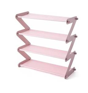 lot 3865 image: TWO ALREMO Upgrade 4-Tier Small Shoe Rack, Simple Shoe Rack Assembly Z-Type, Metal Lightweight 5-7 Pairs Shoe Shelf Storage Organizer, NEW, One Pink and One Blue