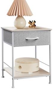lot 3897 image: WLIVE Nightstand, End Table with Fabric Storage Drawer and Open Wood Shelf, Bedside Furniture