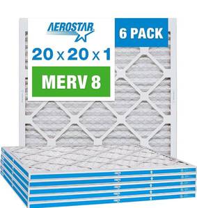 lot 3901 image: Aerostar 20x20x1 MERV 8 Pleated Air Filter, AC Furnace Air Filter, 6 Pack