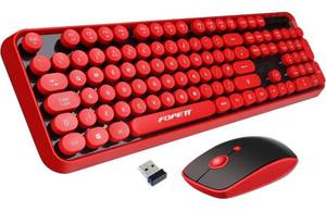 lot 3909 image: FOPETT V2020 Wireless Keyboard and Mouse Combo,Cute Wireless Keyboard with Round Retro