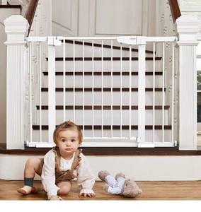 lot 3925 image: Moms Choice Awards Winner-Cumbor 29.7-46 Auto Close Baby Gate for Stairs, Easy Install PressureHardware Mounted, White, NEW
