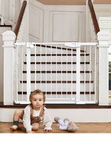 lot 3929 image: Moms Choice Awards Winner-Cumbor 29.7-46 Auto Close Baby Gate for Stairs, Easy Install PressureHardware Mounted, White, NEW