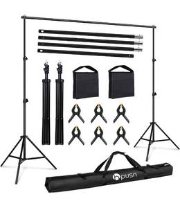 lot 3943 image: HPUSN Backdrop Stand - 10ft x 7ft Adjustable Photoshoot Backdrop - Photo Backdrop Stand for Parties, Appears New,