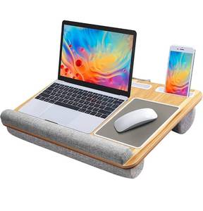lot 3954 image: Lap Desk - Fits up to 17 inches Laptop Desk, Built in Mouse Pad & Wrist Pad, Wood Grain, NEW