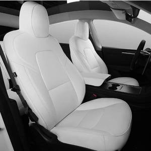 lot 3958 image: Xipoo Fit Tesla Model Y Car Seat Cover PU Leather Cover Fully Wrapped All Season Protection for Tesla Model Y 2020 2021 2022 2023, White-PU, Model Y, Fully Wrapped 12 Pcs, NEW RETAILS--$290