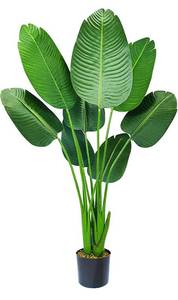 lot 3964 image: HAIHONG Artificial Bird of Paradise Plant 4 Feet Faux Palm Tree with 8 Trunks Faux Tree for Indoor Outdoor Modern Decoration Faux Plants in Pot