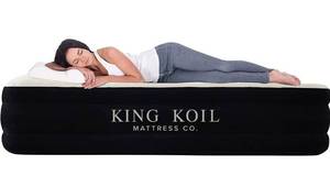 lot 3994 image: King Koil Luxury Queen Air Mattress with Built-in High Speed Pump, Blow Up Bed Top and Side Flocking, Puncture Resistant, Double High Inflatable Queen Airbed Retails $140
