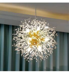 lot 3996 image: Vikaey Dandelion Crystal Chandeliers, -12 Light Firework Modern Sputnik Chandelier Ceiling Light Fixture Pendant Lighting for Dining Room Bedroom Kitchen Island Living Room,Glod retail $180