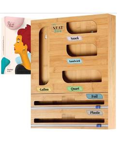 lot 3997 image: Neat Diva 6-in-1 Combo Ziplock Bag Organizer, Foil Plastic Wrap Organizer, Bamboo Drawer Organizer, Plastic Bag Organizer, Zip Lock Bag Organizer, Bamboo Ziplock Bag Organizer for Drawer