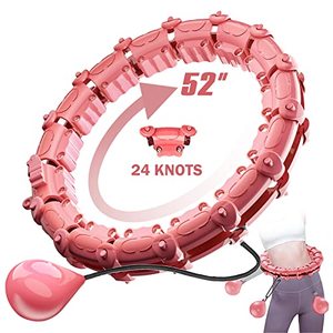 lot 4007 image: Upgraded Large Size Smart Weighted Exercise Hoola Hoops, Abdomen Fitness Weight Loss Hoops, Detachable Knots & Adjustable Weight, Auto-Spinning Ball Massage Equipemt for Adults (24 Knots, Pink)