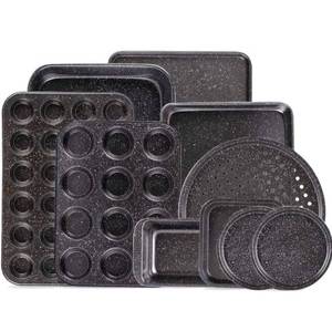 lot 4012 image: Fit Choice 10-Piece Nonstick Baking Set With Baking Pan, Cookie Sheet Set, Cake Pan, Muffin Pan, and Pizza Pan, 10-Piece Set Nonstick Bakeware Sets (Ceramic Coated Black)