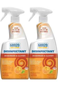 lot 4014 image: 6-Gonzo Disinfectant Spray & Multipurpose Cleaner - 24 Ounce (2 Pack) Citrus - Odor Eliminator, Disinfectant, Flood Fire Water Damage Restoration Retails $6.50 each