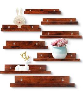 lot 4021 image: Set of 9 Floating Shelves for Wall Rustic Wall Shelves Wall Mounted Wooden Shelf Wood Picture Ledge Hanging Shelf