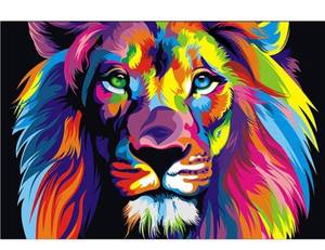 lot 4022 image: ifymei Paint by Number for Kids and Adults Beginner, DIY Gift Canvas Painting Kits, 16x20 Inch Colorful Lion Without Frame
