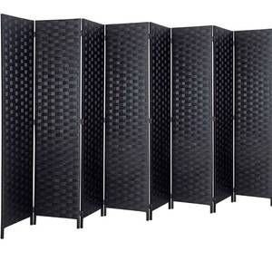 lot 4027 image: RHF 6 ft.Tall 16 Wide Room Dividers,Double Side Woven Fiber Divider,Better Privacy Screen,Folding Partition & Wall Divide 8 Panel Screen,Freestanding- Black,8 Panels Retails $140