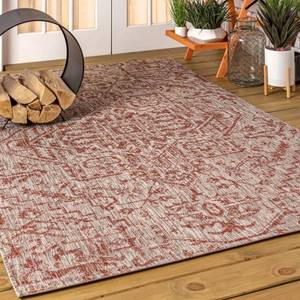 lot 4040 image: 3 x5 Estrella Bohemian Medallion Textured Weave IndoorOutdoor Area Rug RedTaupe - JONATHAN Y
