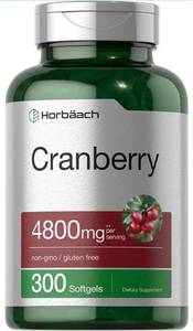lot 4054 image: Cranberry Supplement  4800mg  300 Softgels  Non-GMO and Gluten Free Cranberry Pills from Concentrate Extract  by Horbaach