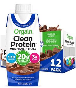 lot 4062 image: Orgain Grass Fed Clean Protein Shake, Creamy Chocolate Fudge - 20g of Protein, Meal Replacement, Ready to Drink, Gluten Free, Soy Free, Kosher, Packaging May Vary, 11 Fl Oz (Pack of 12) Retails $30