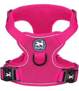 lot 4067 image: PoyPet Reflective Soft Breathable Mesh Dog Harness No Choke Double Padded Vest Adjustable(Fuchsia,XL)