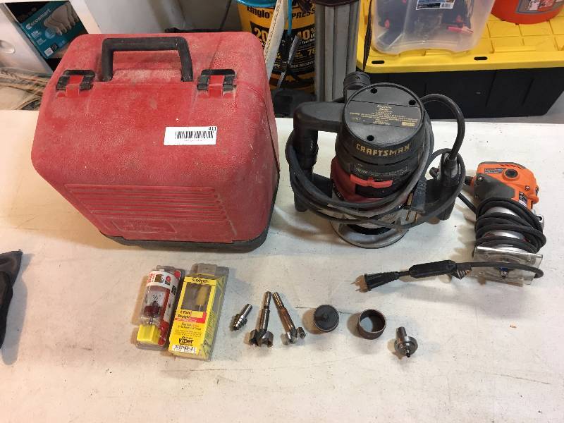 lot 411 image: CRAFTSMAN AND RIDGID HIGH SPEED ROUTERS WITH CASE AND BITS