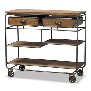 lot 37489 image: Baxton Studio Grant Oak Brown and Black Kitchen Cart