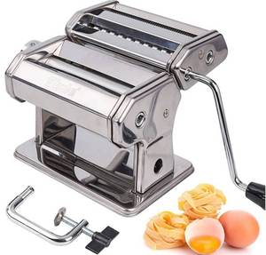 lot 37490 image: Shule Manual Pasta Maker, 7 Adjustable Thickness Settings, 150 Pasta Machine Stainless Steel with Pasta Roller, Pasta Cutter, Hand Crank for Spaghetti, Fettuccini, Lasagna and Dumpling Skin