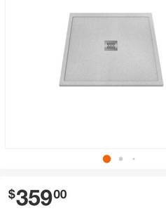 lot 37514 image: CASTICO 36 in. L x 36 in. W x 1.125 in. H Solid Composite Stone Shower Pan Base with Center Drain in White Frost Sand