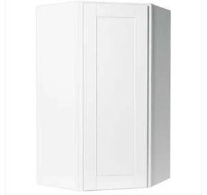 lot 37515 image: Hampton Bay Satin White Shaker Stock Assembled Diagonal Corner Wall Kitchen Cabinet (24 in. x 42 in. x 12 in.)