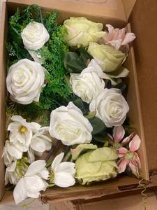 lot 37518 image: Wedding Bouquets for Bride Bridesmaid, White and Pink Artificial Roses Ponies Flowers for Wedding Centerpieces Decoration