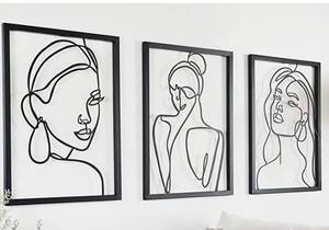 lot 37524 image: Remenna Black Minimalist Aesthetic Wall Art Decor  Modern Abstract One Line Women Body Face Art Large Metal Wall Decor for Living Room Bedroom Bathroom Set of 3