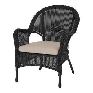 lot 37536 image: Hampton Bay Rosemont Stackable Black Steel Wicker Outdoor Patio Lounge Chair No cushion one needs repaired