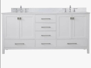 lot 37540 image: Elegant Decor VF18872DWH 72 In. Irene Double Bathroom Vanity, White