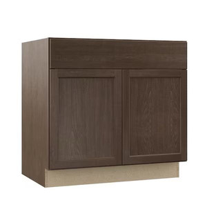 lot 37542 image: Hampton Bay Shaker Assembled 36x34.5x24 in. Sink Base Kitchen Cabinet in Brindle