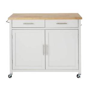 lot 37544 image: StyleWell Glenville Cream White Rolling Kitchen Cart with Butcher Block Top and Double-Drawer Storage (42 W), Cream WhiteNatural