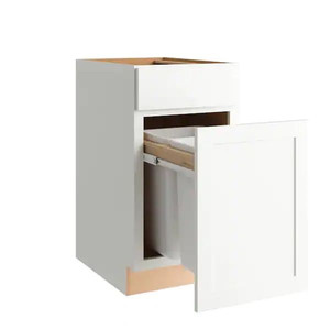 lot 37546 image: Hampton Bay Courtland Polar White Finish Laminate Shaker Stock Assembled Waste Bin Base Kitchen Cabinet 18 in. x 34.5 in. x 24 in.