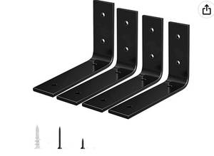 lot 37550 image: 6 x 4 Black Shelf Brackets 4-Pack, Heavy Duty Metal L Brackets, Mantel, Kitchen, Bathroom Shelf Hardware