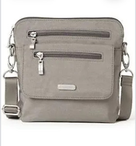lot 10748 image: Retail - $68.00 Baggallini Washable Lets Escape RFID Crossbody, Sterling Shimmer