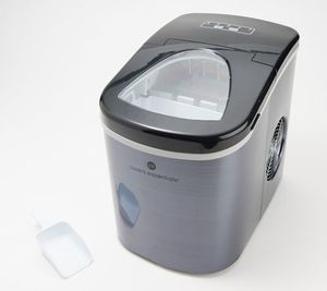lot 10812 image: Retail - $142.97 Cooks Essentials 26-lbs Portable Stainless Steel Ice Maker, Black Stainless Steel, HEAVILY USED