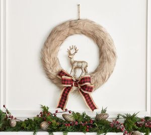 lot 10826 image: Retail - $61.00 Home Reflections 20 Woodland Faux Fur Wreath, White