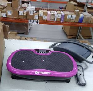 lot 10840 image: Retail - $357.00 FITNATION Rock N Fit Whole Body Vibration Plate w Padded Seat, Purple. (Remote Control is Broken)