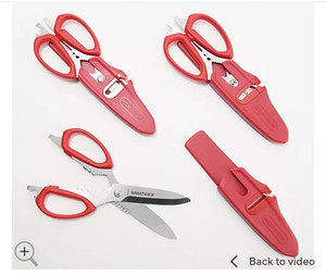 lot 10063 image: Retail - $32.75 Sabatier Set of (3) 10-in-1 Multi-Purpose Shears with Sheath, Red