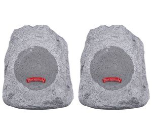 lot 10206 image: Retail - $121.10 MargaritaVille Set of 2 Outdoor Wireless Rock Speakers, Model MA111-MGV-STK-2