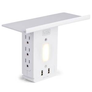 lot 10249 image: Black  Decker Surge Protector Wall Tap Shelf with Night Light
