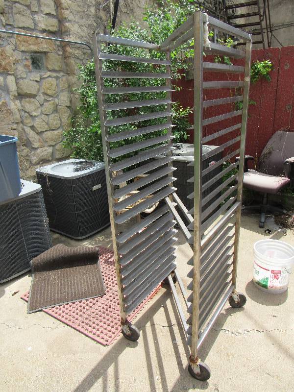lot 983 image: Full Size Stainless Steel Sheetpan Rack On Casters
