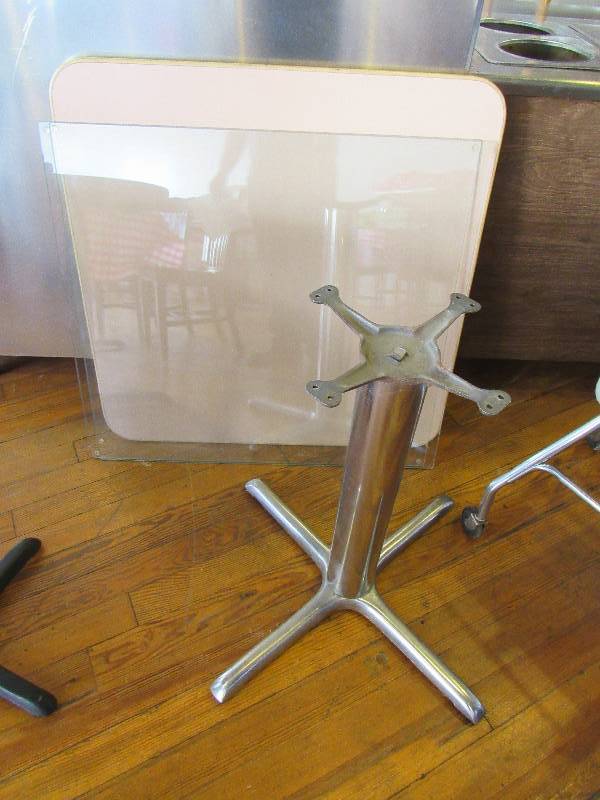 lot 1017 image: 36 Square Laminated Top Composite Wood Table On Metal Base