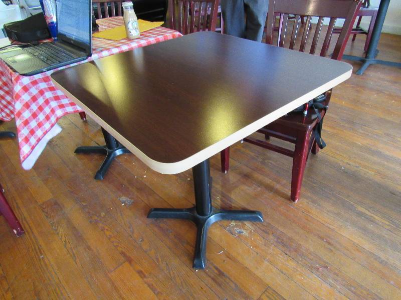 lot 1008 image: 30 Square Laminated Top Composite Wood Table On Metal Base