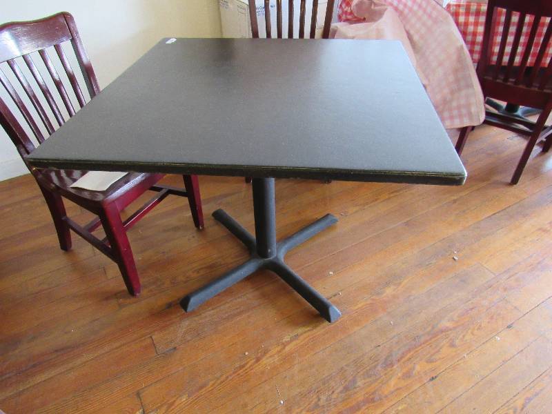 lot 1012 image: 32 Square Composite Top Table On Metal Base